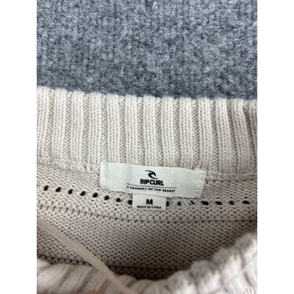 Rip Curl Sweater Womens Medium Beige Cropped Knit Pullover Striped Crewneck - Picture 2 of 7